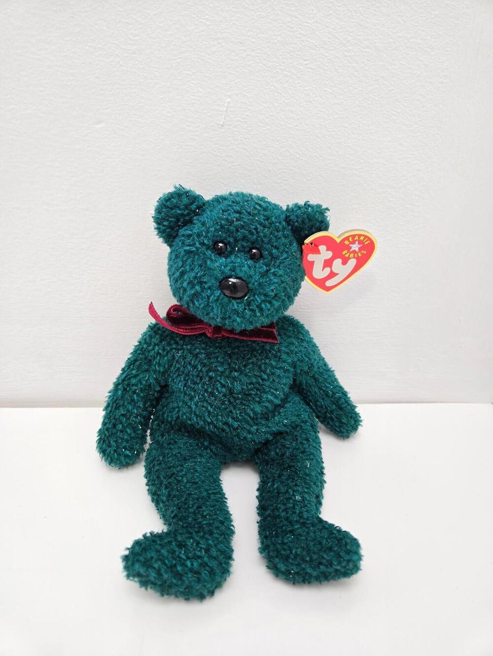 Ty Beanie Baby “2001 Holiday Teddy” the Green Sparkly Holiday Bear! (8.5 inch)